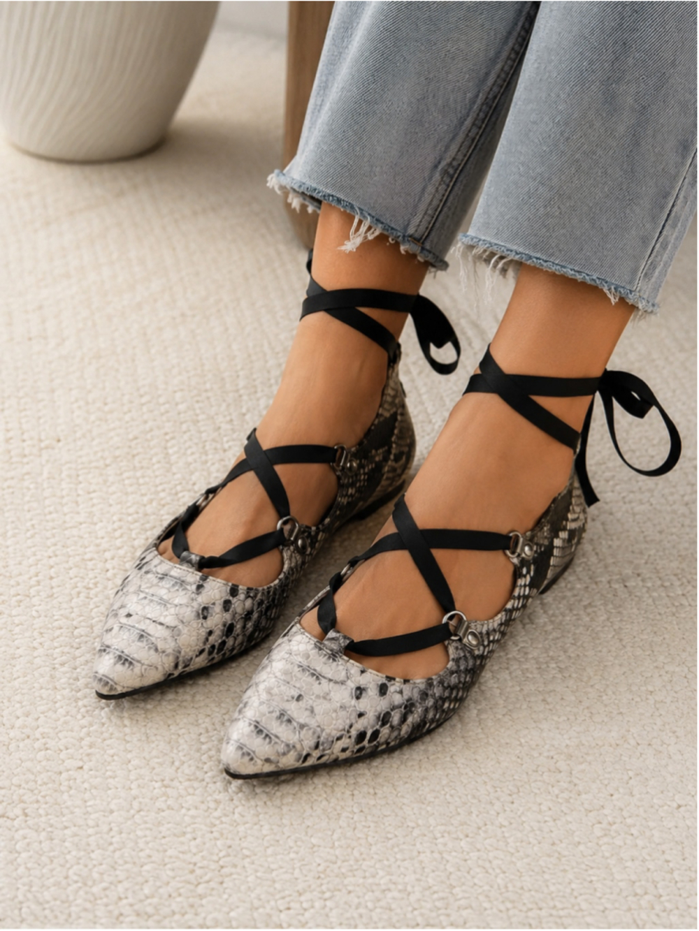 Atmosphere Snake Print Lace Up Ballet Flats Women’s Size US 7